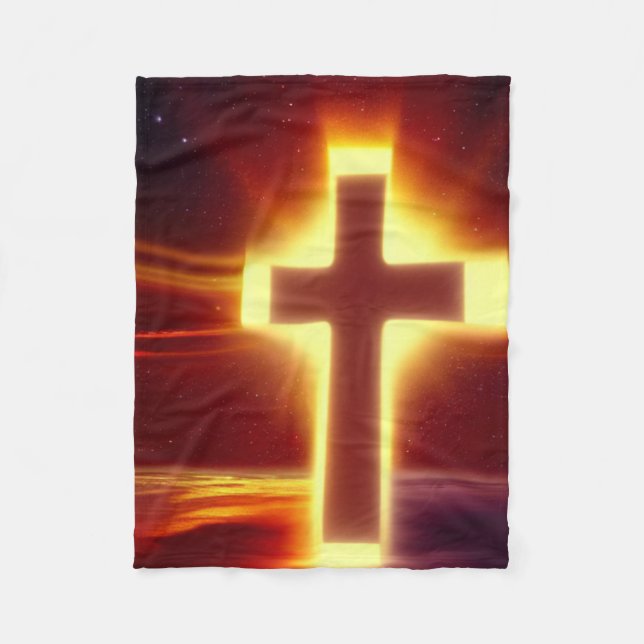 Glowing Cross on Red Background Blanket (Front)