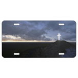 Glowing Cross Symbol Against Sky License Plate at Zazzle