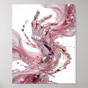 GLOWING CRYSTAL HAND WITH PINK FLUID AND DIAMONDS POSTER