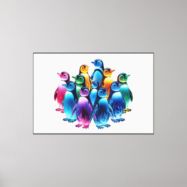 Glowing Cute Penguins Canvas Print (Front)