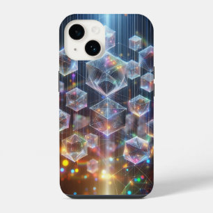 Glowing Cyber Geometric Cubes Phone Case Futuristi