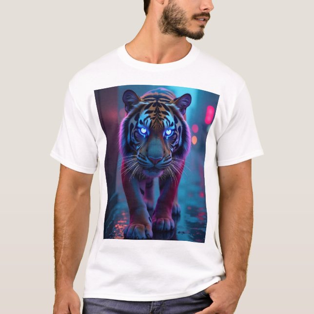 Glowing Cyber Tiger – Fierce, Bold & Futuristic T-Shirt (Front)