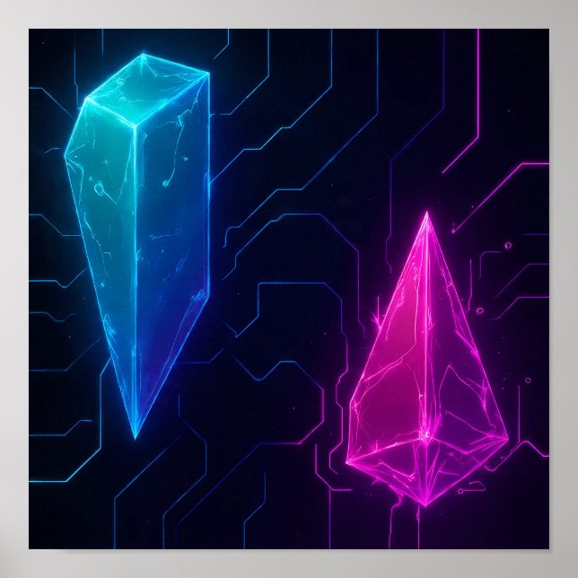 Glowing Cyberpunk Geometric Circuit Pattern Poster (Front)