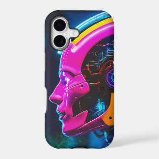 Glowing Cyborg Profile Neon Pink Sci-Fi iPhone 17 Case
