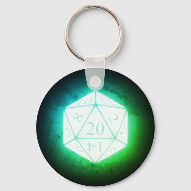 Glowing d20 Greenleaf Keychain (Front)
