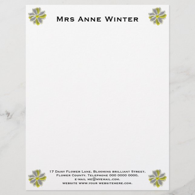 Glowing Daisy Flower Customizable Letterhead (Front)