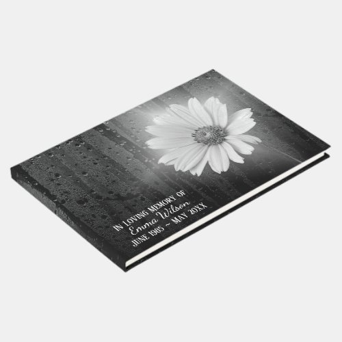 Glowing Daisy In Raindrops Funeral Guest Book