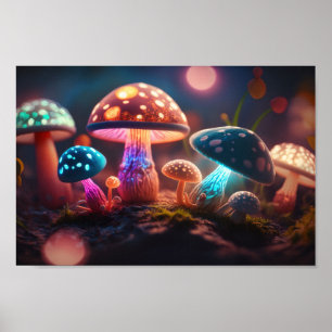 Glowing Dancing Mushrooms Poster