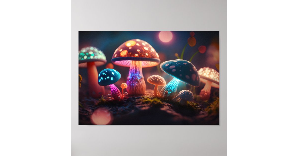 Glowing Dancing Mushrooms Poster | Zazzle