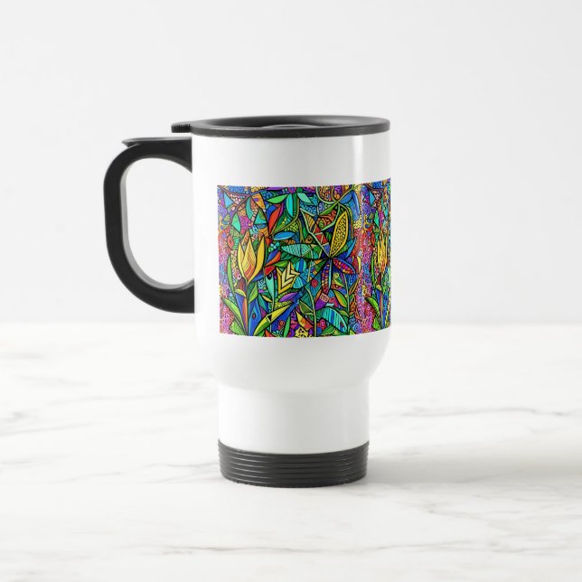 Glowing decorative flowers travel mug (Left)