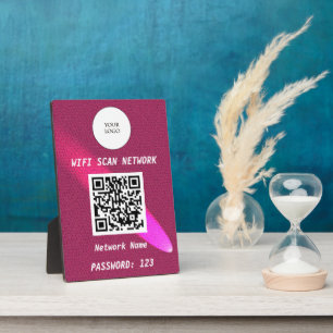 Glowing Deep Pink Leather Free Wifi Scan & QR Code Plaque