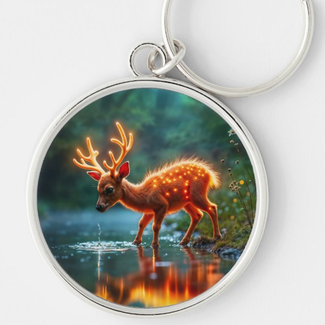 Glowing deer magic forest drink stream keychain (Front)