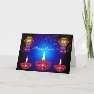 Glowing Diwali Lamps, Lanterns & Fireworks Card