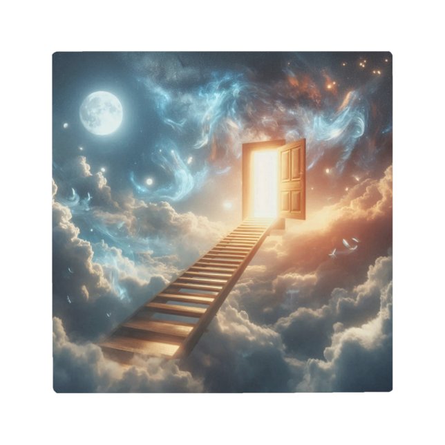 Glowing Doorway Above Midnight Clouds Metal Print (Front)