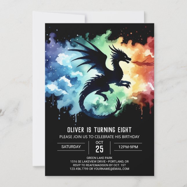 Glowing Dragon Birthday Editable Invitation (Front)