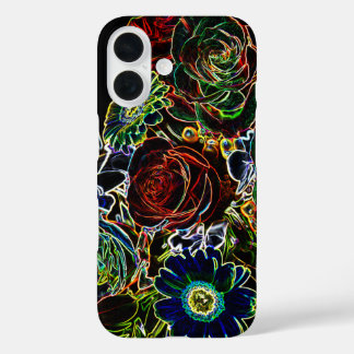 Glowing Edged Colorful Flower Bouquet iPhone 16 Case