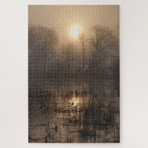 Glowing Eerie Marsh Landscape Morning Sunrise Jigsaw Puzzle