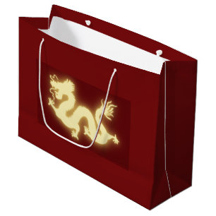 Glowing Electric Chinese Dragon Dark Red Gift Bag