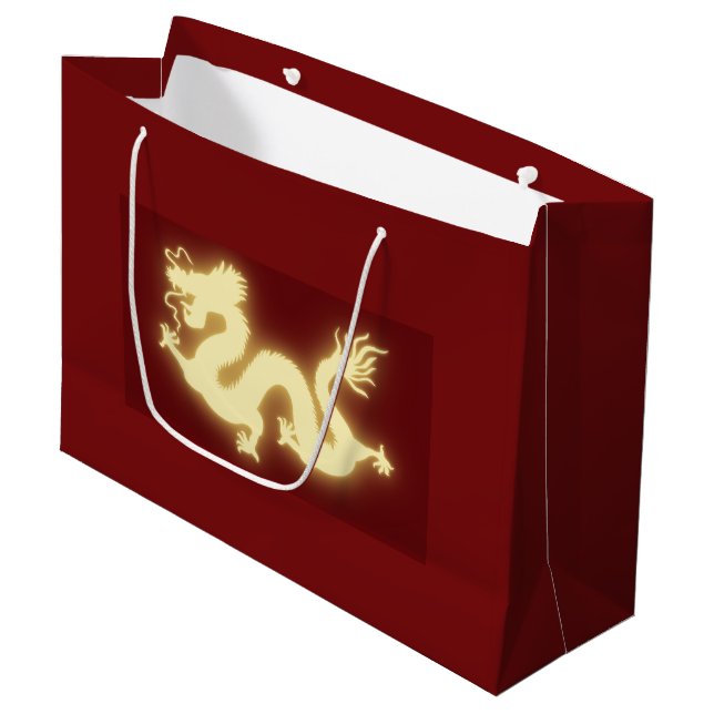 Glowing Electric Chinese Dragon Dark Red Gift Bag (Front Angled)