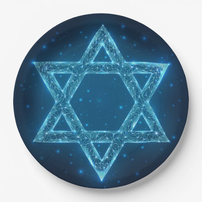 Glowing Electric Star of David Hanukkah Paper Plates (Front)
