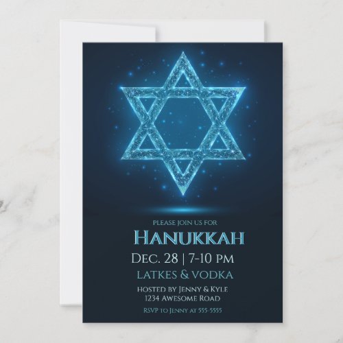 Glowing Electric Star of David Hanukkah Party Invitation