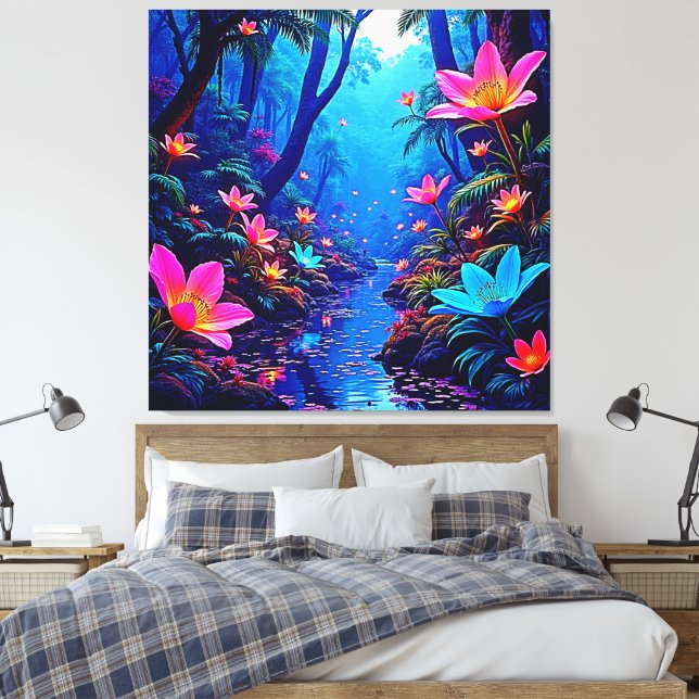 Glowing Ethereal Jungle Oasis Design Canvas Print (Insitu(Bedroom))