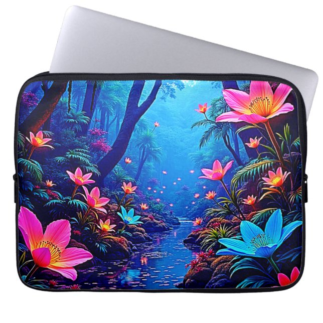 Glowing Ethereal Jungle Oasis Design Laptop Sleeve (Front)
