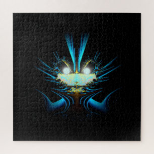 Glowing Eyes Alien Dragon Blue and Black Jigsaw Puzzle