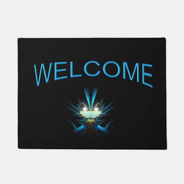 Glowing Eyes Blue Alien Doormat (Front)