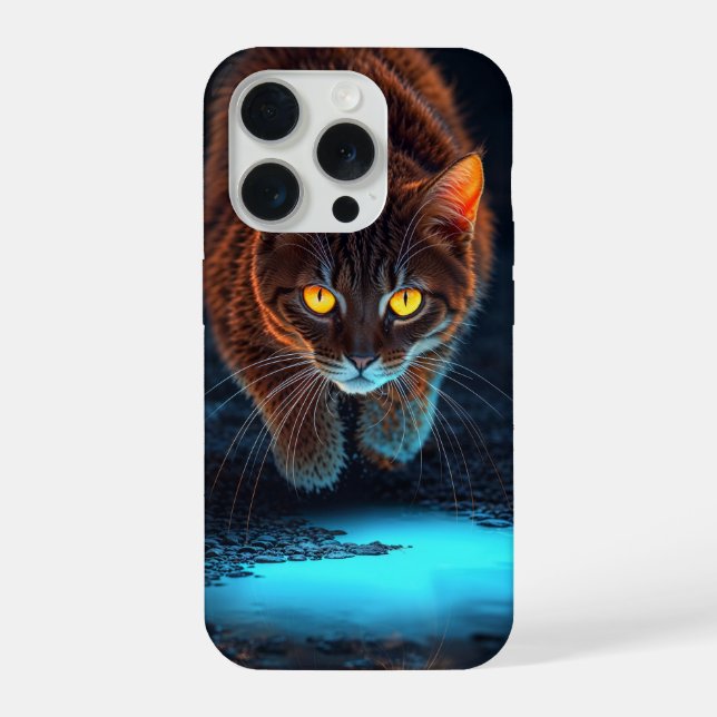 Glowing Eyes Cat Aesthetic Wildlife Ilustration iPhone Case (Back)