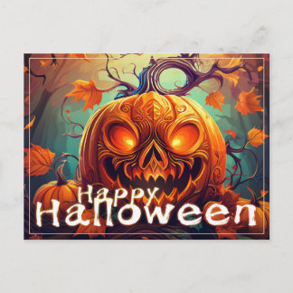 Glowing Eyes Jack-o-Lantern Halloween Art Holiday Postcard