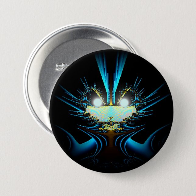 Glowing Eyes Luminous Blue Creature  Button (Front & Back)