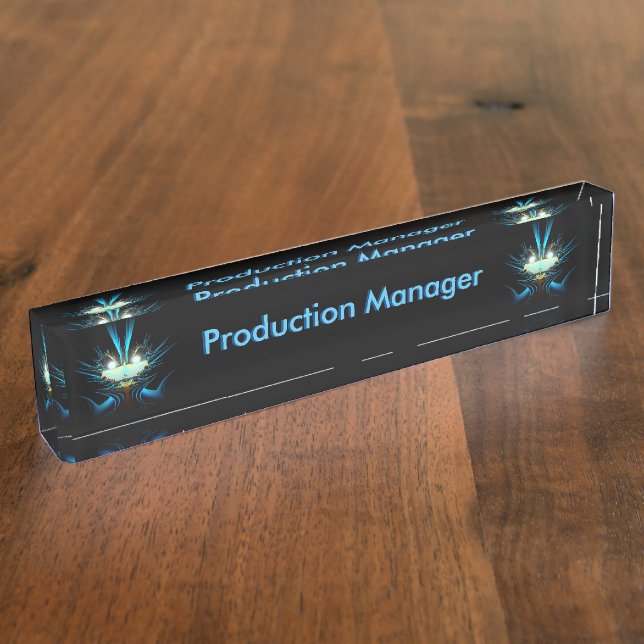 Glowing Eyes Luminous Blue Creature  Desk Name Plate (Side)