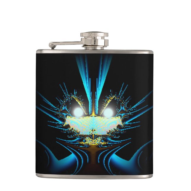 Glowing Eyes Luminous Blue Creature  Flask (Front)