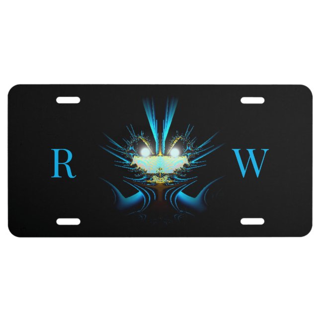 Glowing Eyes Luminous Blue Creature  License Plate (Front)