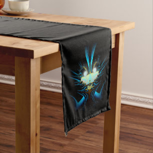 Glowing Eyes Luminous Blue Creature Long Table Runner