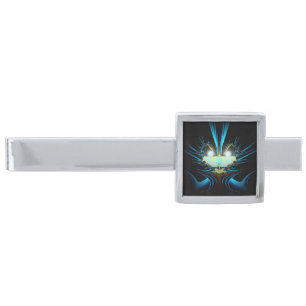 Glowing Eyes Luminous Blue Creature  Silver Finish Tie Bar