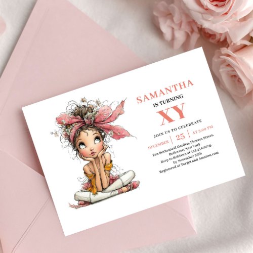 Glowing Fairy Girl Birthday Floral Pink invitation