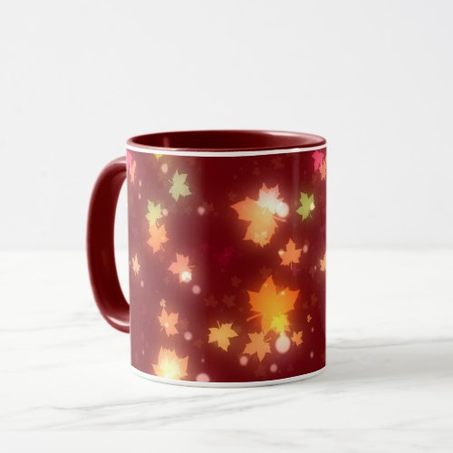 Glowing fall colorful maple leaves autumn mug