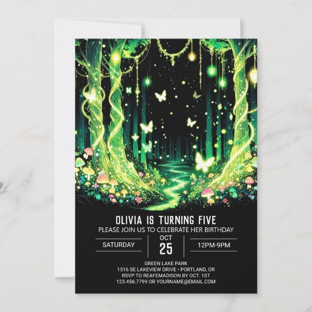 Glowing Fantasy Woodland Digital Birthday Invitation (Front)