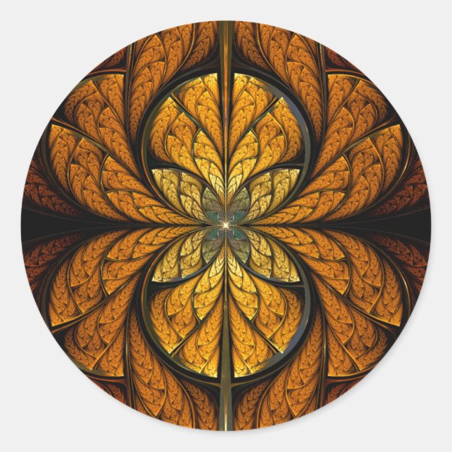 Glowing Feathers fractal art Classic Round Sticker (Front)