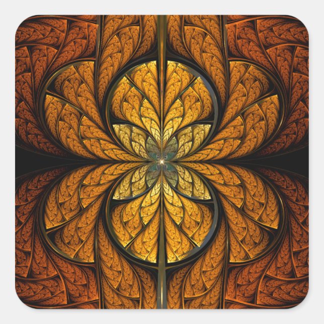 Glowing Feathers fractal art Square Sticker (Front)