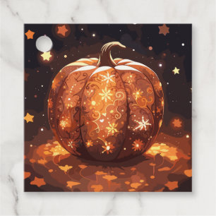 Glowing Fibonacci Style Pumpkin Lantern and Stars Favor Tags