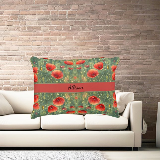 Glowing field of red poppies, personalizable  accent pillow (Creator Uploaded)