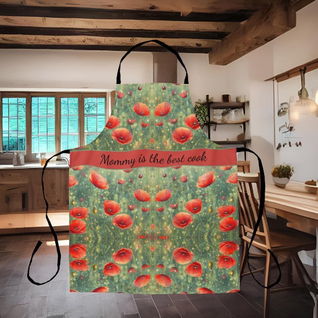Glowing field of red poppies, personalizable  apron (Creator Uploaded)