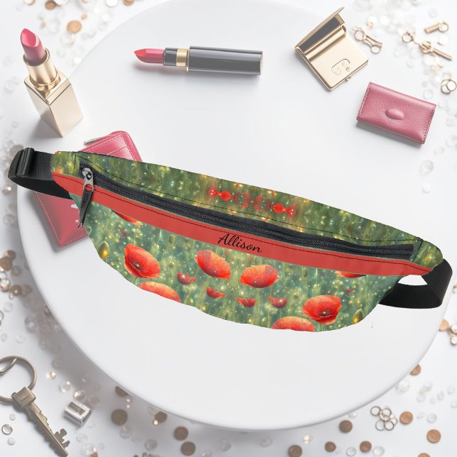 Glowing field of red poppies, personalizable  fanny pack (Creator Uploaded)