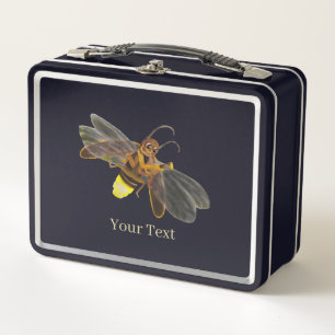 Glowing Firefly Lampyridae Illustration Black Metal Lunch Box