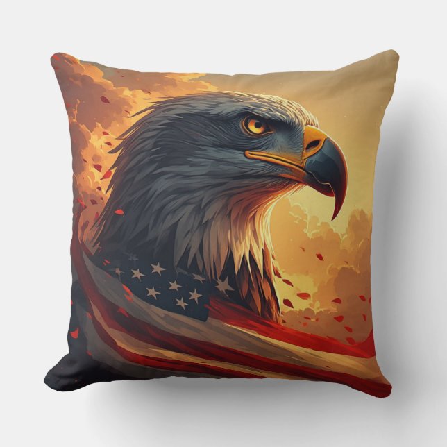 Glowing Flag Patriotic Eagle USA Pride Throw Pillow (Front)