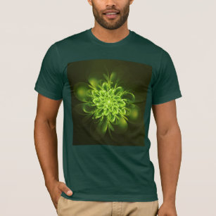 Glowing Flower Fractal Sparkles Green T-Shirt