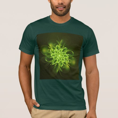 Glowing Flower Fractal Sparkles Green T_Shirt